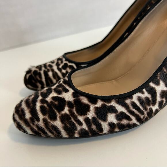J Crew Wedge Heels Womens 8.5 Calf Hair Leopard Martina Slip On Shoes Italy - Picture 4 of 14